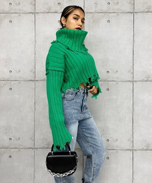 Broken knit pullover&snood SET