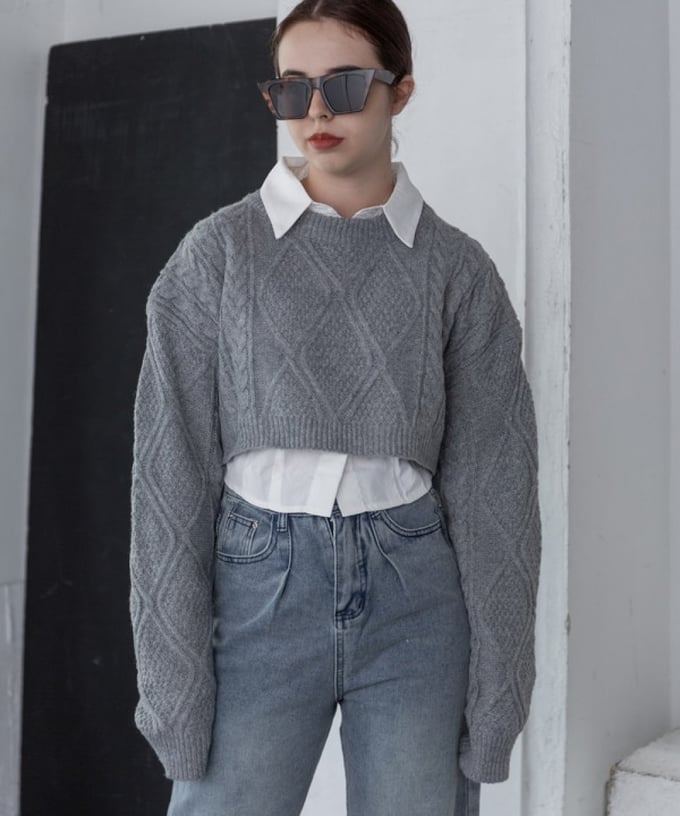 Shirt layered cable short knit